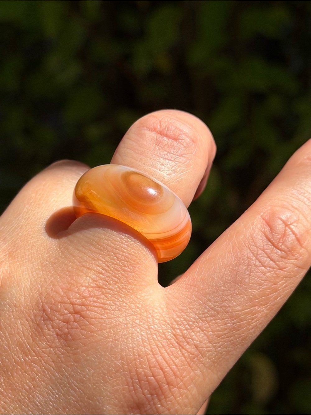 Size 7 Translucent Orange Banded Agate Statement Ring 2437 - Picture 5 of 9